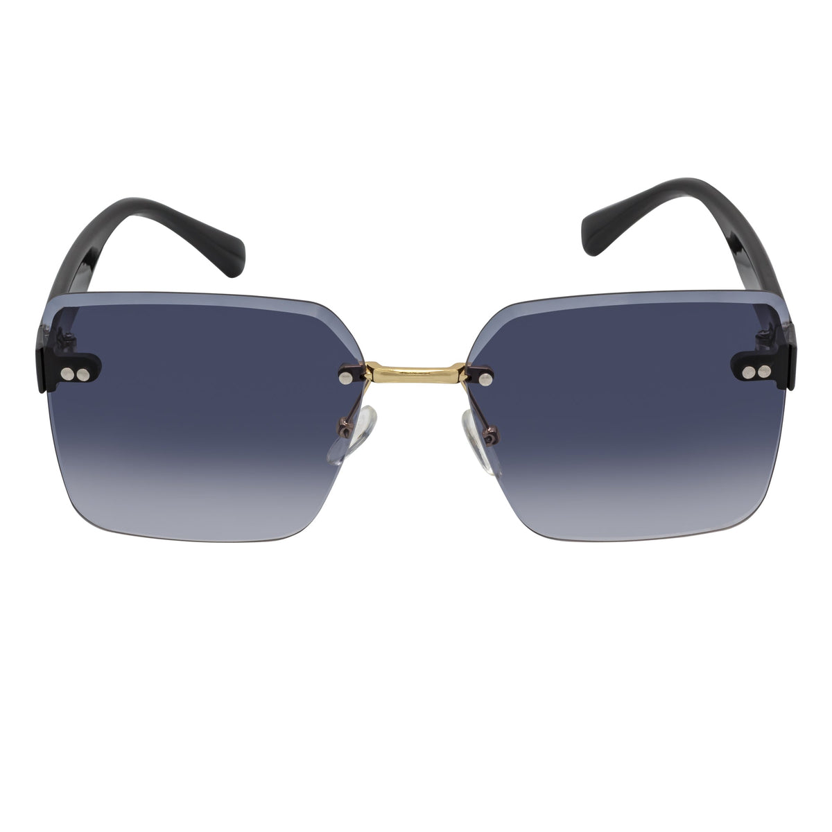 CASCADE - Rimless Oversize Square Sunglasses Black-Gold Lavender