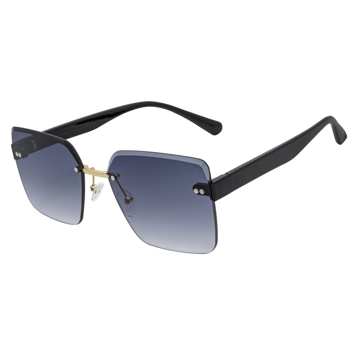 CASCADE - Rimless Oversize Square Sunglasses Black-Gold Lavender