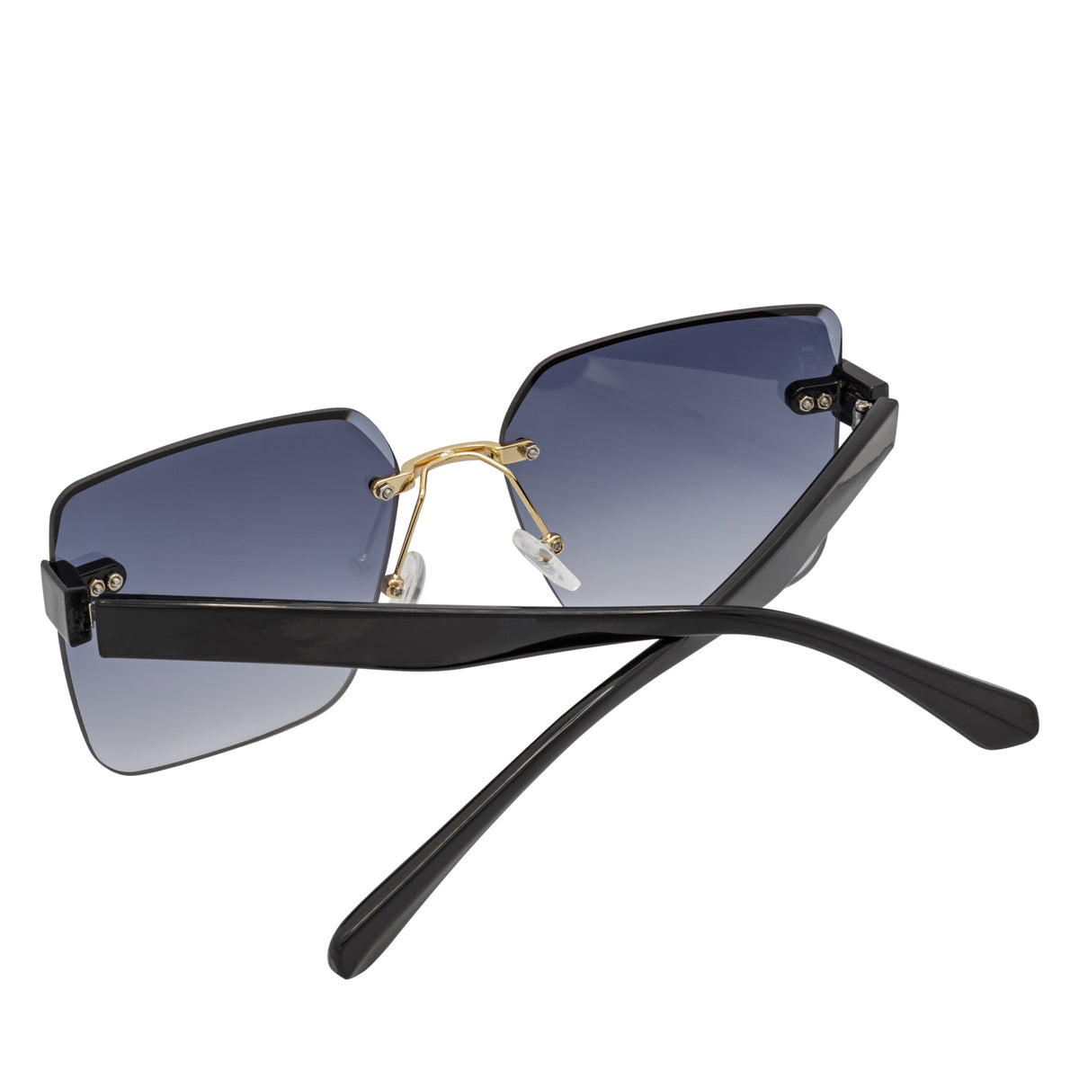 CASCADE - Rimless Oversize Square Sunglasses Black-Gold Lavender