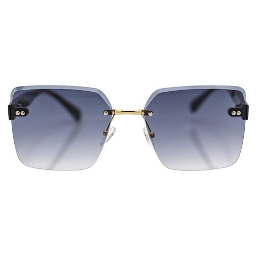 CASCADE - Rimless Oversize Square Sunglasses Black-Gold Lavender