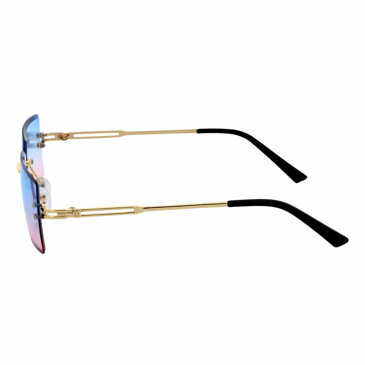 PREMIERE - Small Metal Rimless Rectangle Sunglasses Gold Pink-Blue