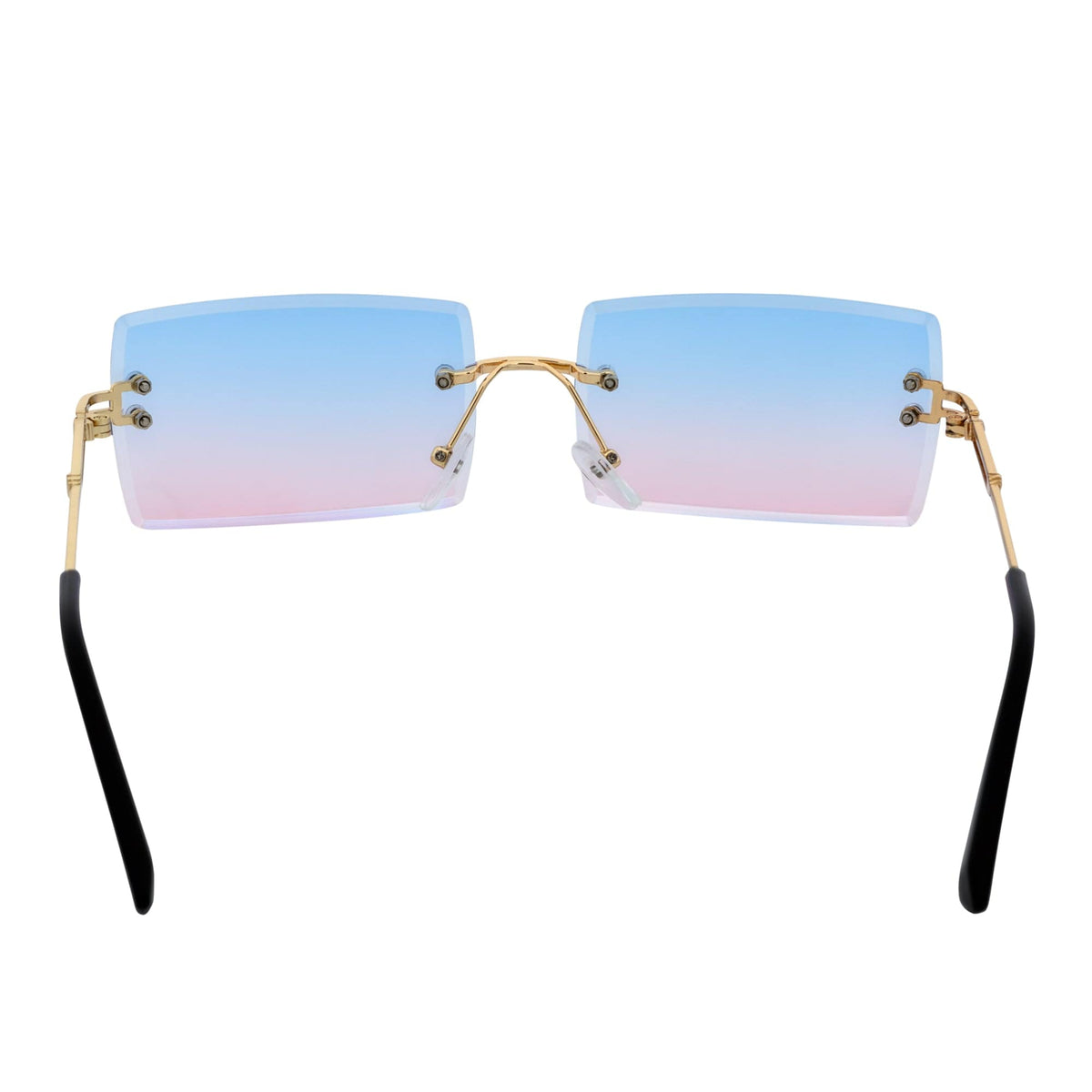PREMIERE - Small Metal Rimless Rectangle Sunglasses Gold Pink-Blue